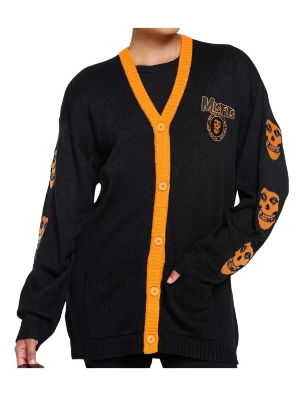 Misfits Fiend Skull Cardigan Women’s M Black-Orange Embroidered Fiend Skulls - Picture 2 of 15